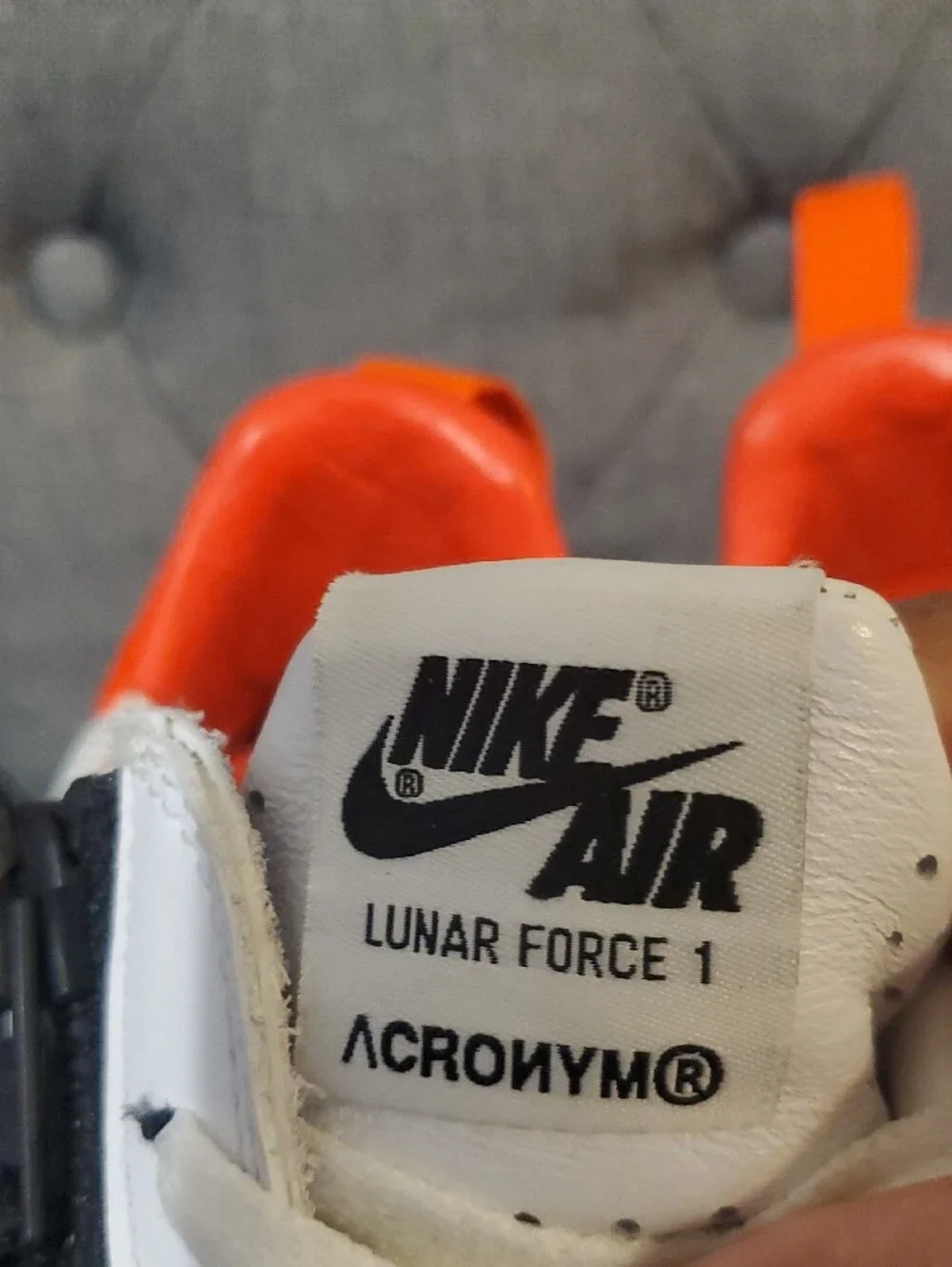 Nike Air Lunar Force Men’s White Sneakers with Orange Detail and Black Zipper